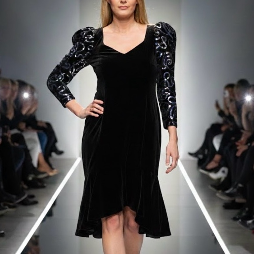 Dave & Johnny Velvet Sequin Puff Sleeve Dress Avant Garde Vintage Size L
